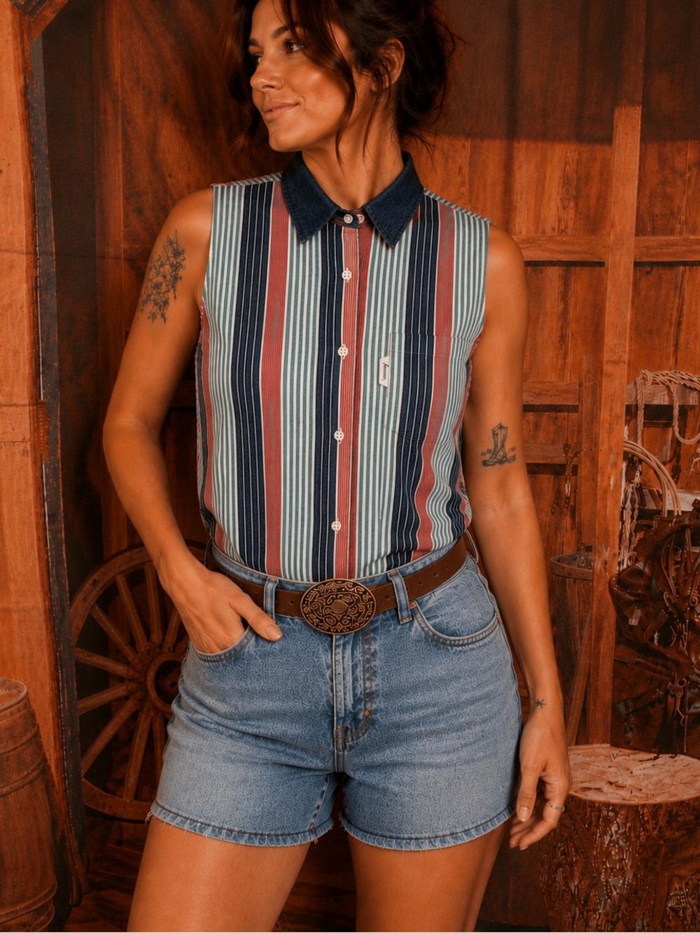 Vintage 1990s Caravan Western Apparel Striped Western Tank | Made in Canada